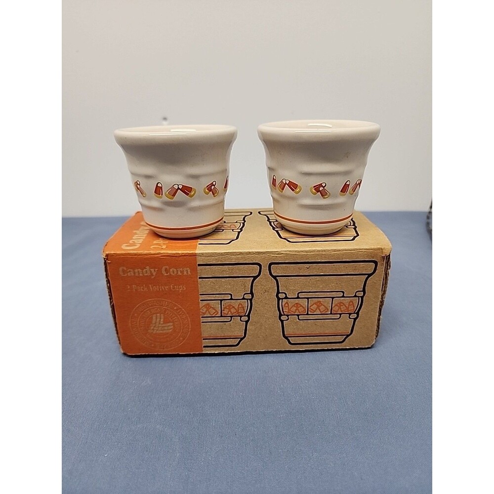 Longaberger Pottery 1999 Candy Corn Votive Cups Set of 2 #37508 Made in the USA